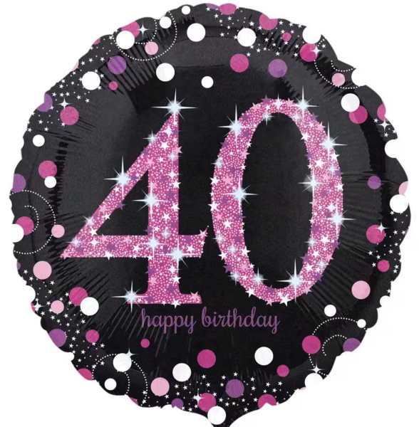 Folienballon - Sparkling Birthday pink, Zahl 40 - ø 43cm